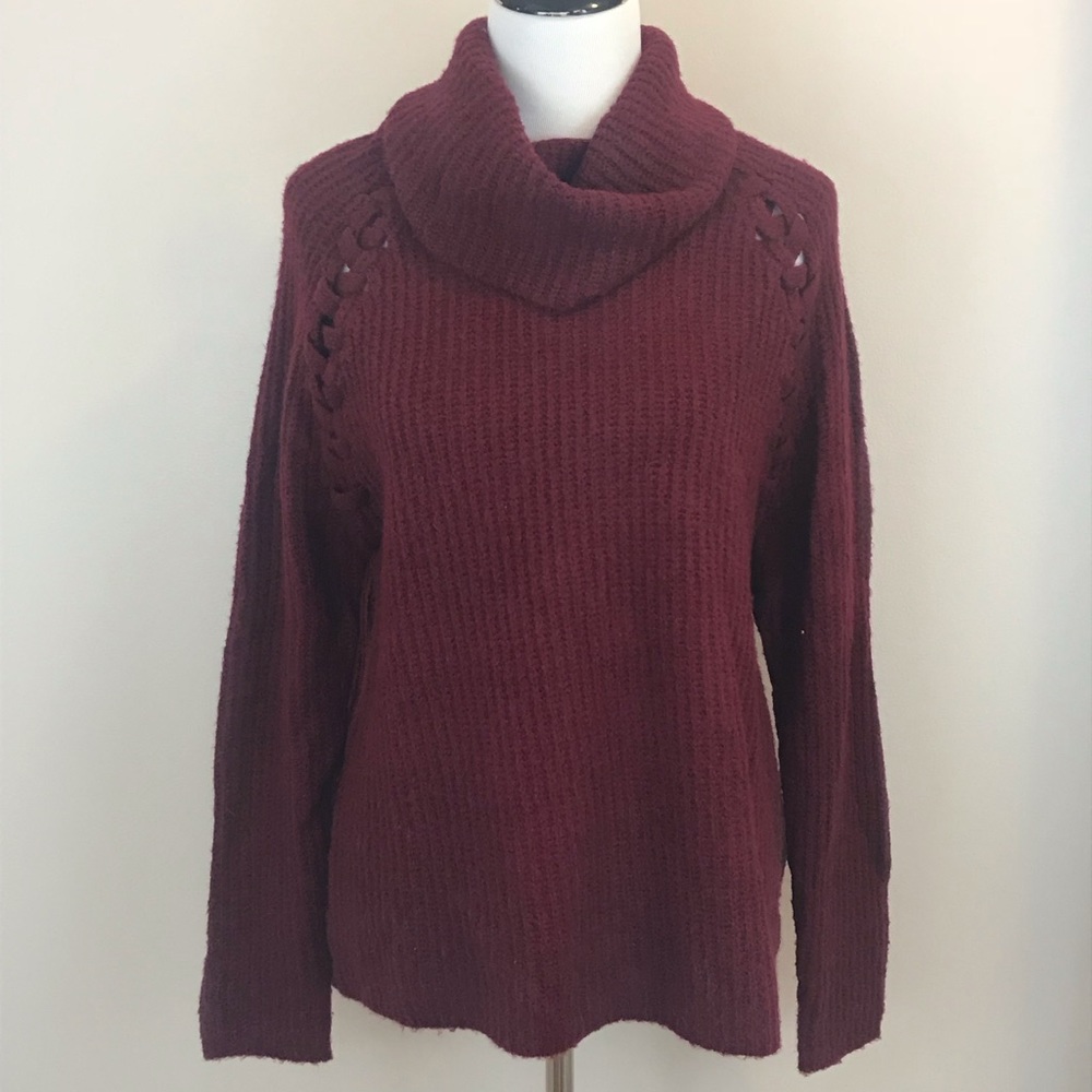 Falls Creek Burgundy Knit Sweater w/ Lace Detail L